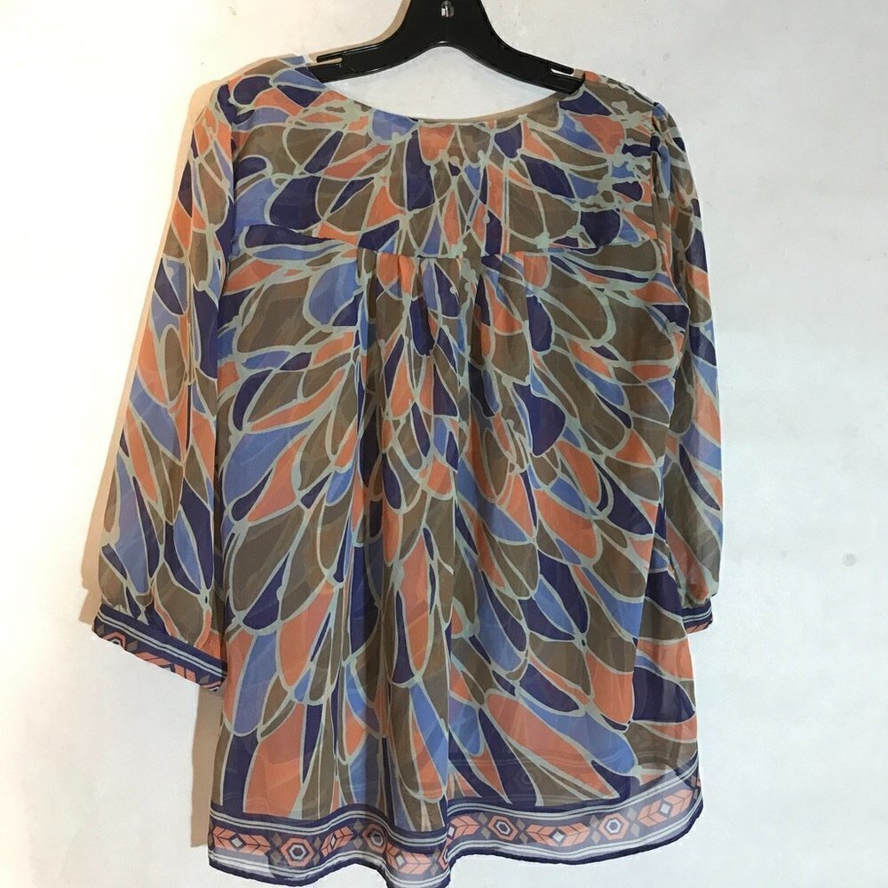 Nicole Miller Psychedelic Prairie Top Blouse Sheer Hippie Bohemian Size Small - Picture 6 of 8